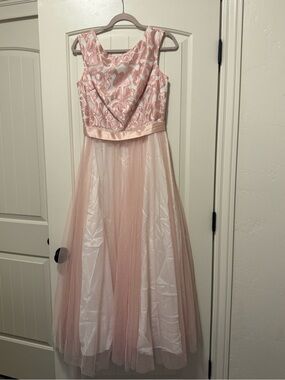 Blush Pink Embroidered Tulle Prom Dress